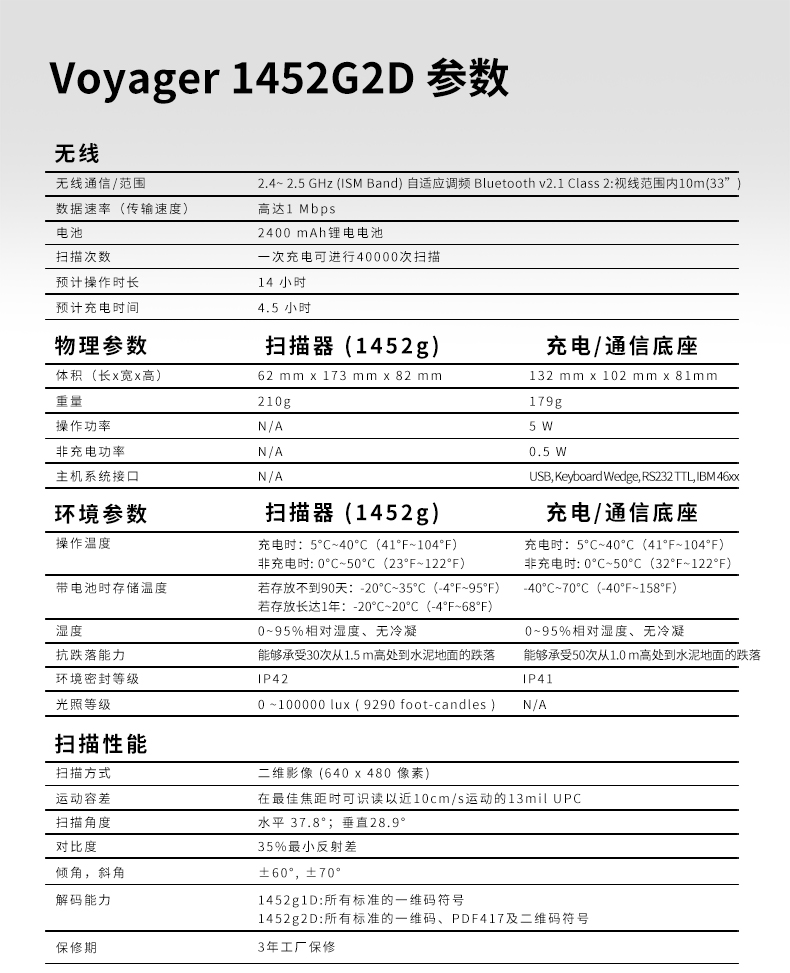 1452g二维条码扫描枪详细参数 1452g二维条码扫描枪详细参数